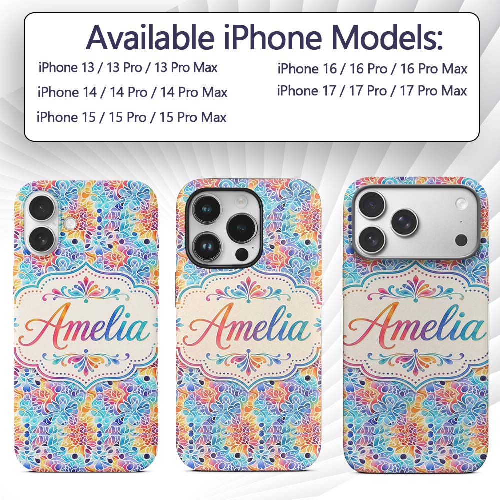 Vibrant Rainbow Floral Abstract Pattern with Bold Custom Name Protective Phone Case Mobile Cover Durable Everyday Smartphone Shock Resistant
