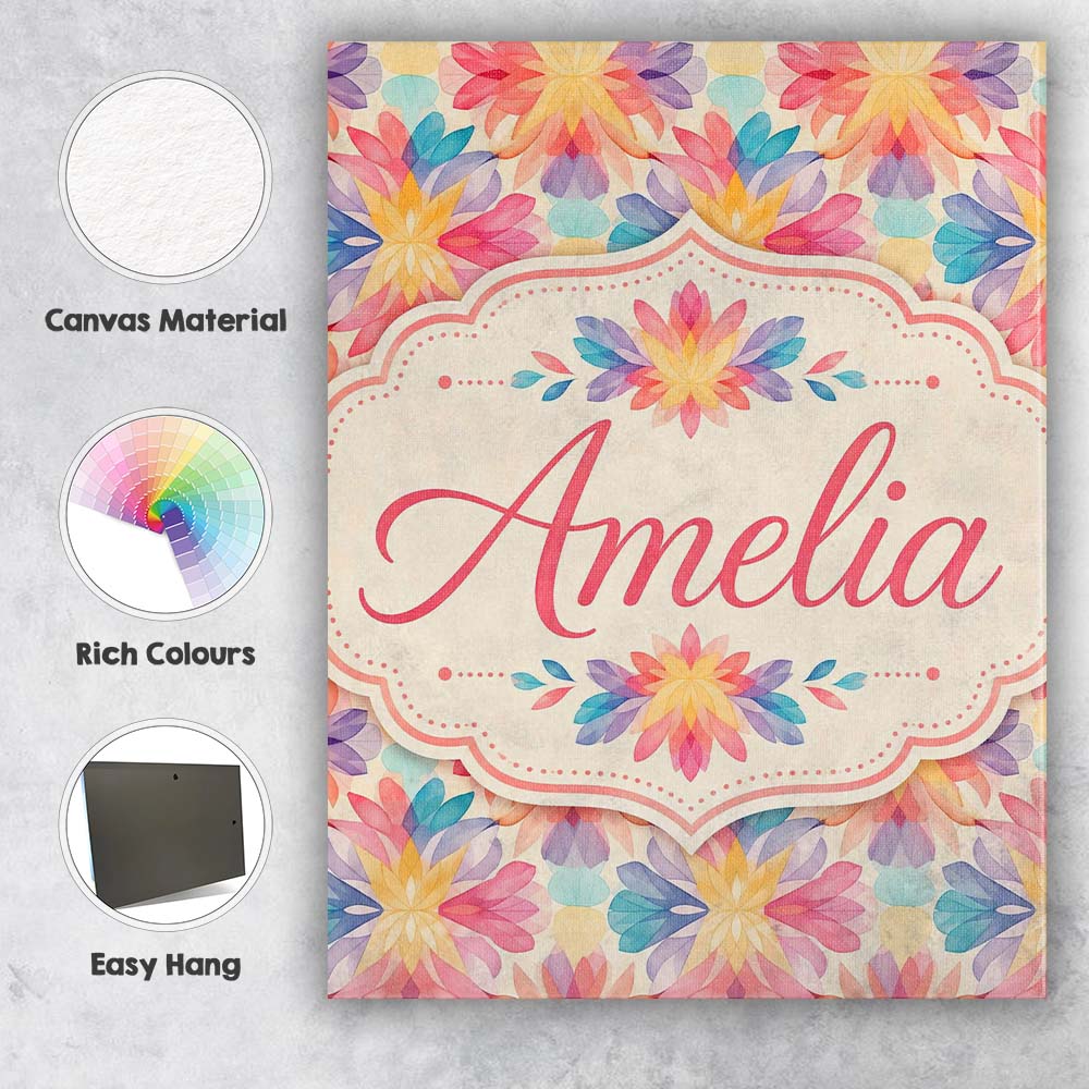Personalised Name Soft Watercolour Floral Custom Unique Gift Idea Elegant Feature Canvas Wall Art Print Decor Picture Ready to Hang