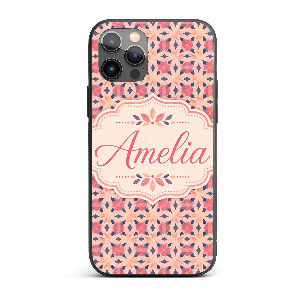 Elegant Geometric Floral Star Pattern in Blush Custom Name Protective Phone Case Mobile Cover Durable Everyday Smartphone Shock Resistant