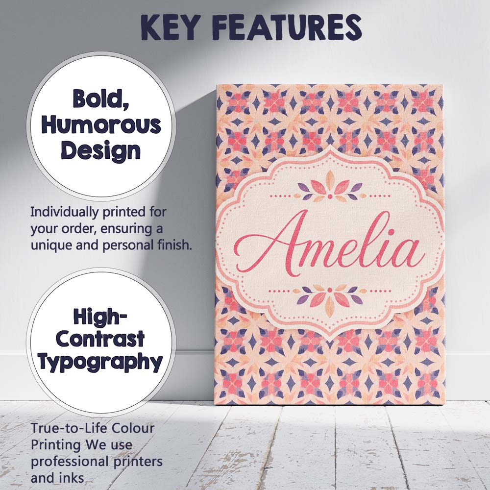 Personalised Name Elegant Geometric Floral Custom Bespoke Contemporary Statement Canvas Wall Art Print Decor Picture Ready to Hang