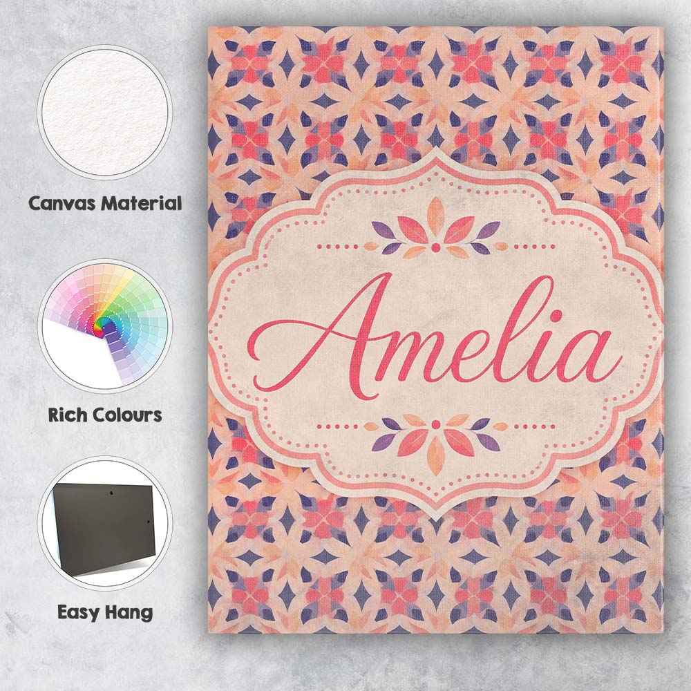 Personalised Name Elegant Geometric Floral Custom Bespoke Contemporary Statement Canvas Wall Art Print Decor Picture Ready to Hang
