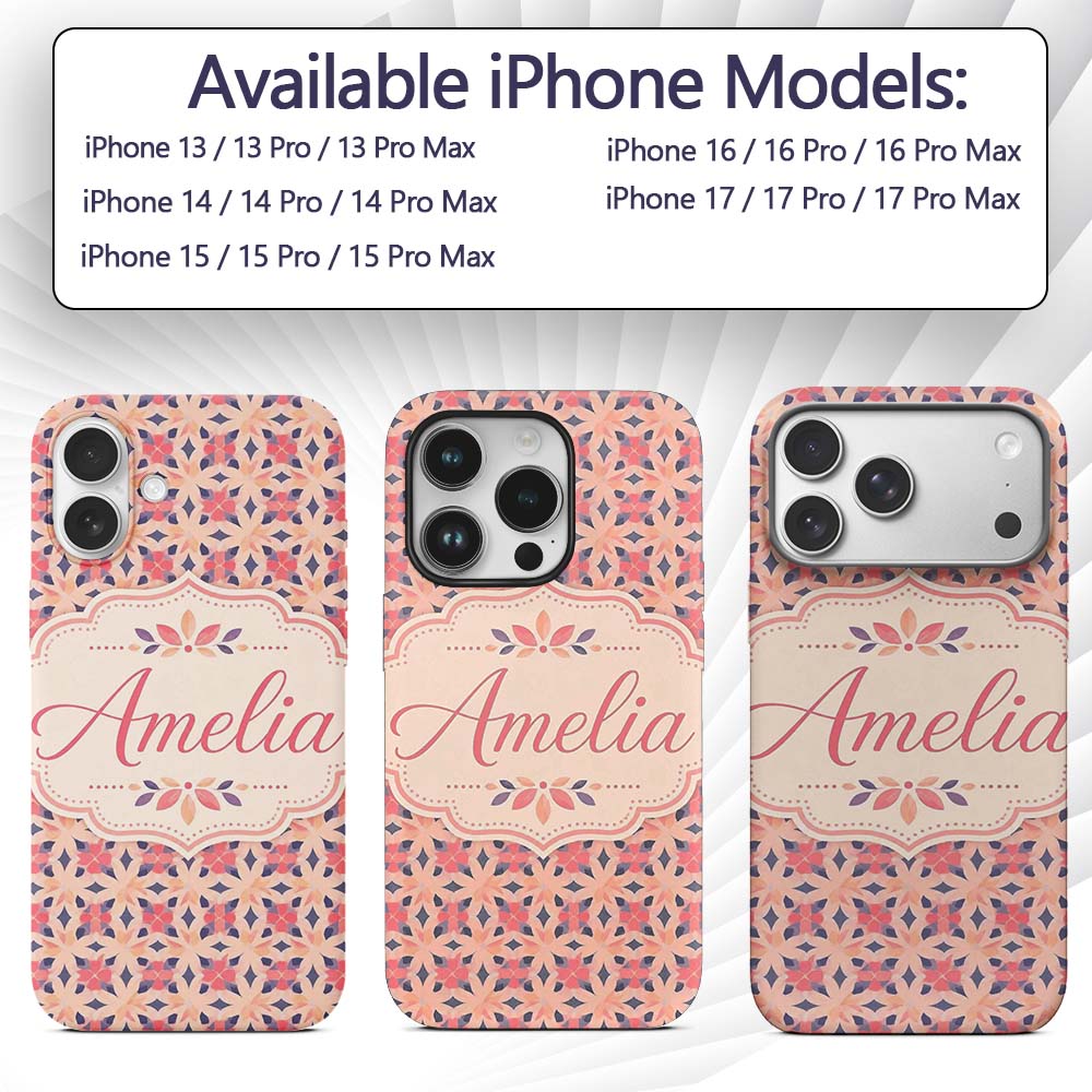 Elegant Geometric Floral Star Pattern in Blush Custom Name Protective Phone Case Mobile Cover Durable Everyday Smartphone Shock Resistant