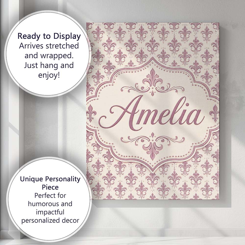 Personalised Name Classic Fleur de Lis Custom Modern Room Accent Elegant Feature Canvas Wall Art Print Decor Picture Ready to Hang