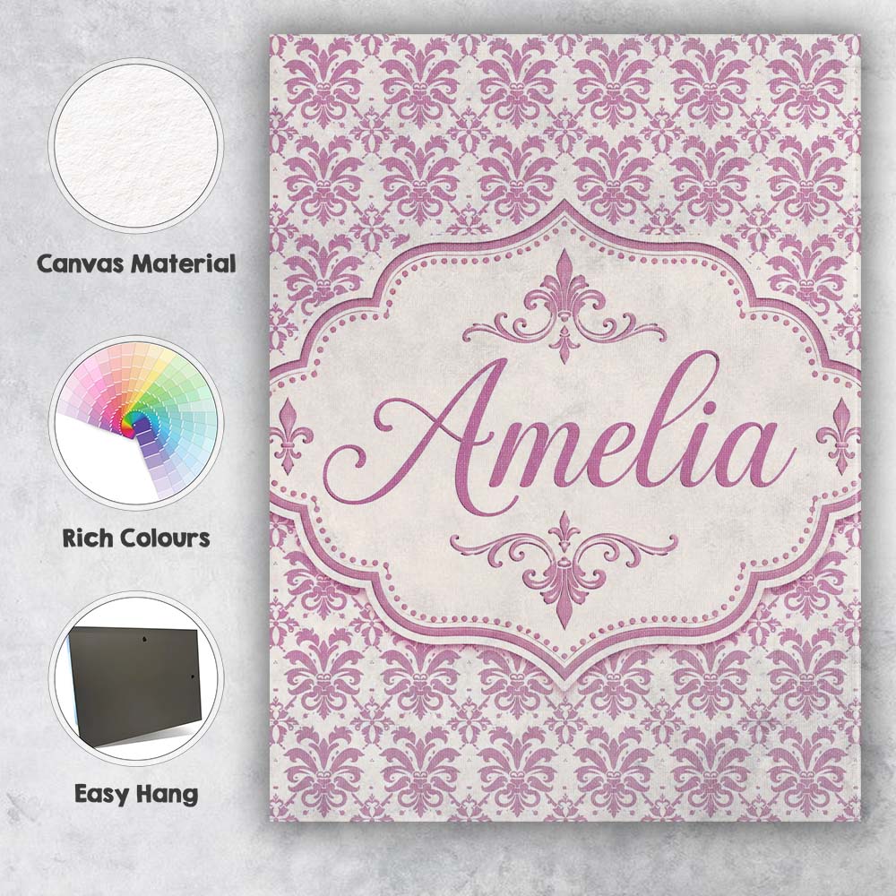 Personalised Name Decorative Damask Fleur Custom Unique Gift Idea Elegant Feature Canvas Wall Art Print Decor Picture Ready to Hang