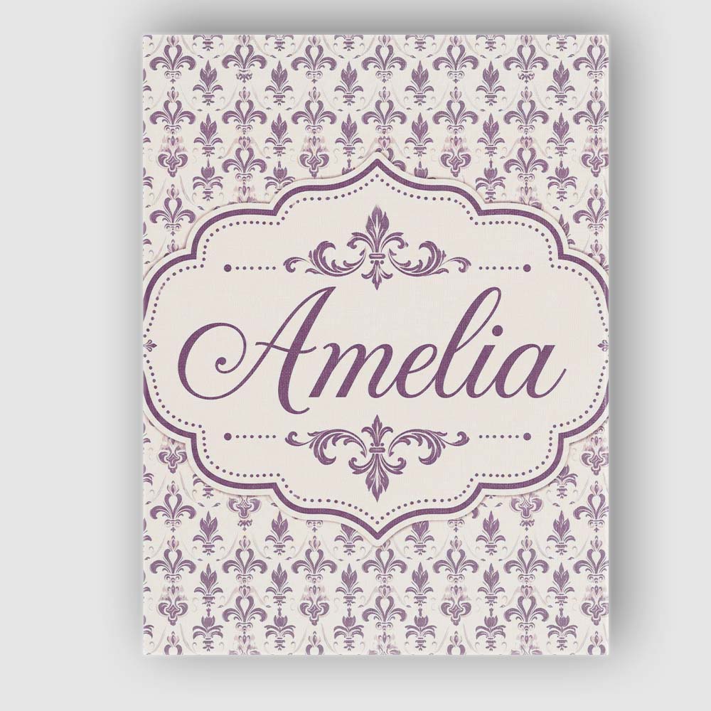 Personalised Name Elegant Purple Fleur de Custom Bespoke Decorative Contemporary Canvas Wall Art Print Decor Picture Ready to Hang