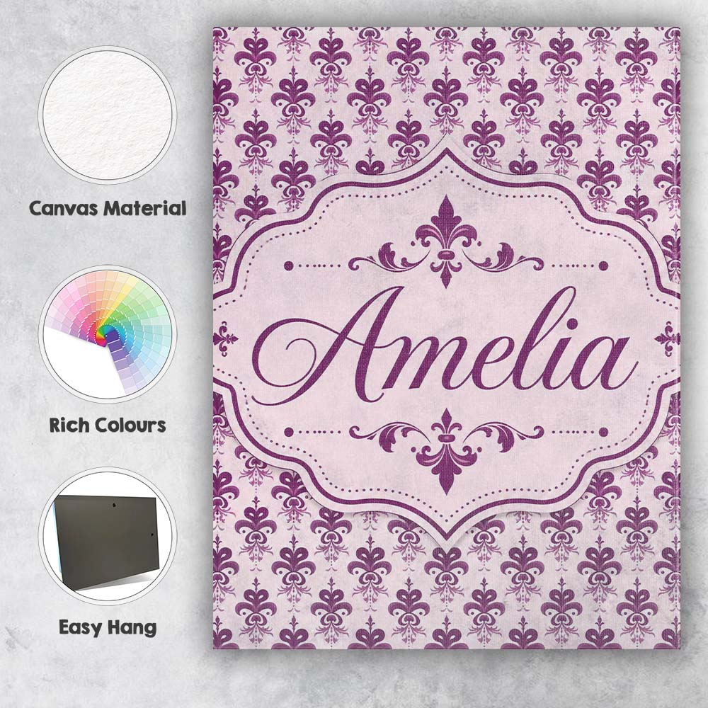 Personalised Name Elegant Plum Floral Custom Modern Room Accent Creative Decorator Style Canvas Wall Art Print Decor Picture Ready to Hang