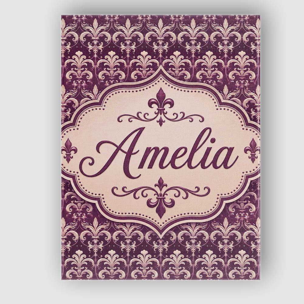 Personalised Name Luxury Deep Purple Ornate Custom Bespoke Interior Contemporary Canvas Wall Art Print Decor Picture Ready to Hang