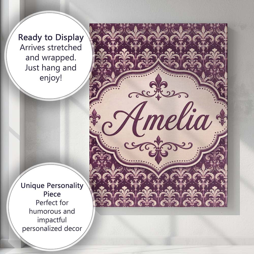 Personalised Name Luxury Deep Purple Ornate Custom Bespoke Interior Contemporary Canvas Wall Art Print Decor Picture Ready to Hang