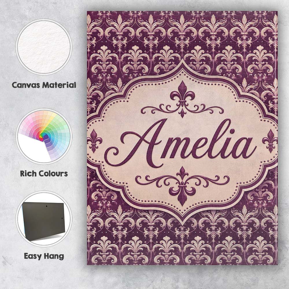 Personalised Name Luxury Deep Purple Ornate Custom Bespoke Interior Contemporary Canvas Wall Art Print Decor Picture Ready to Hang