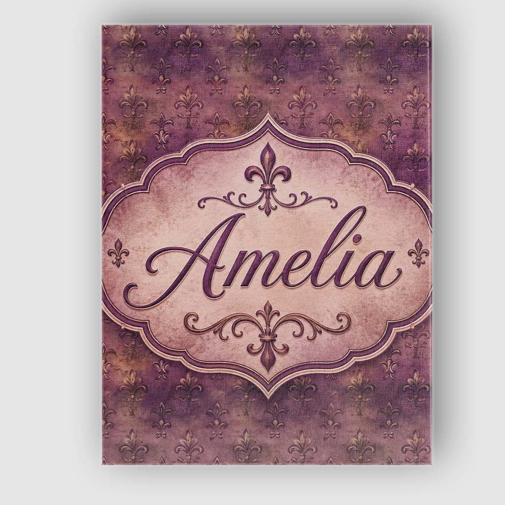 Personalised Name Dark Grunge Purple Fleur Custom Unique Gift Idea Elegant Feature Canvas Wall Art Print Decor Picture Ready to Hang