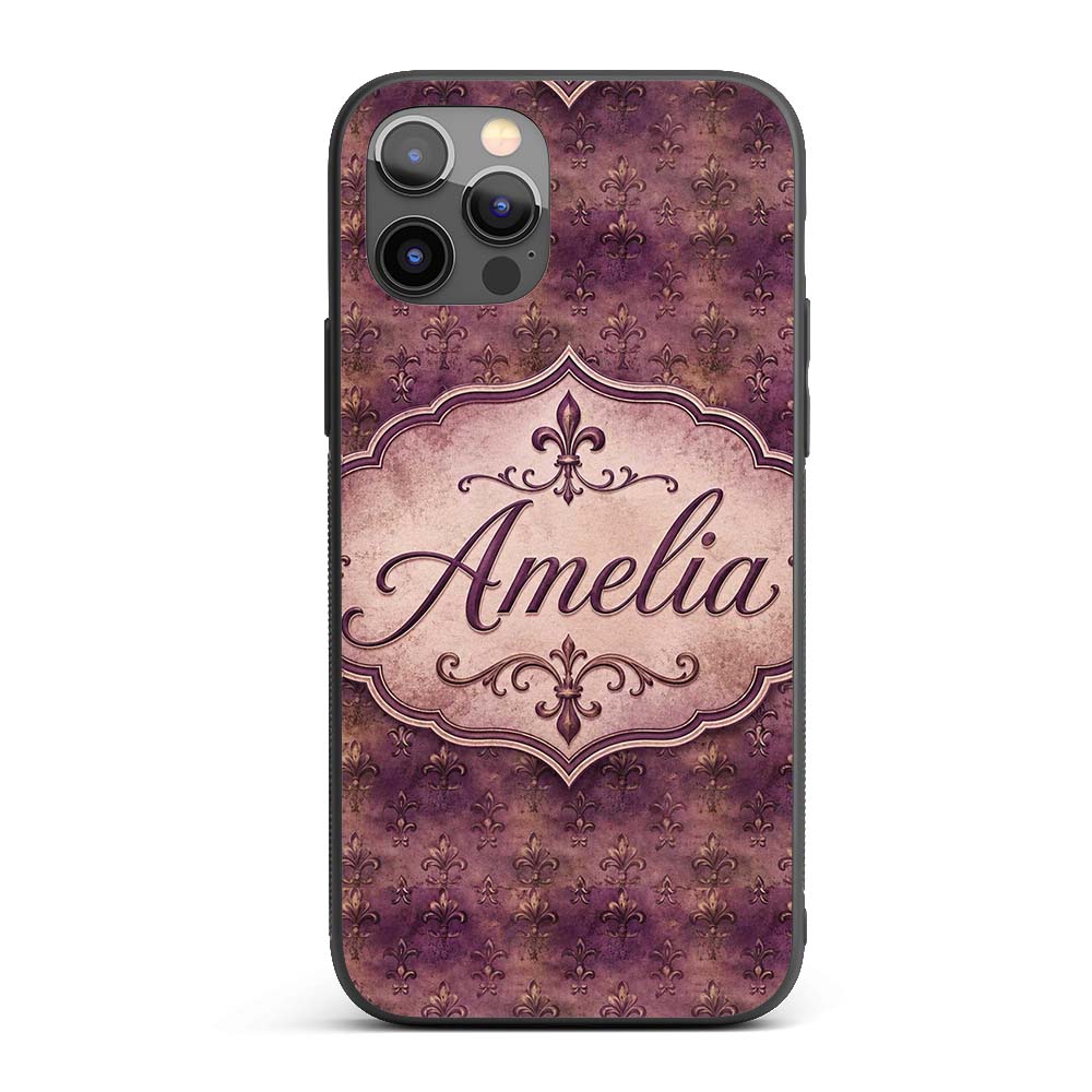 Dark Grunge Purple Fleur De Lis Vintage Texture Custom Name Protective Phone Case Mobile Cover Durable Everyday Smartphone Shock Resistant