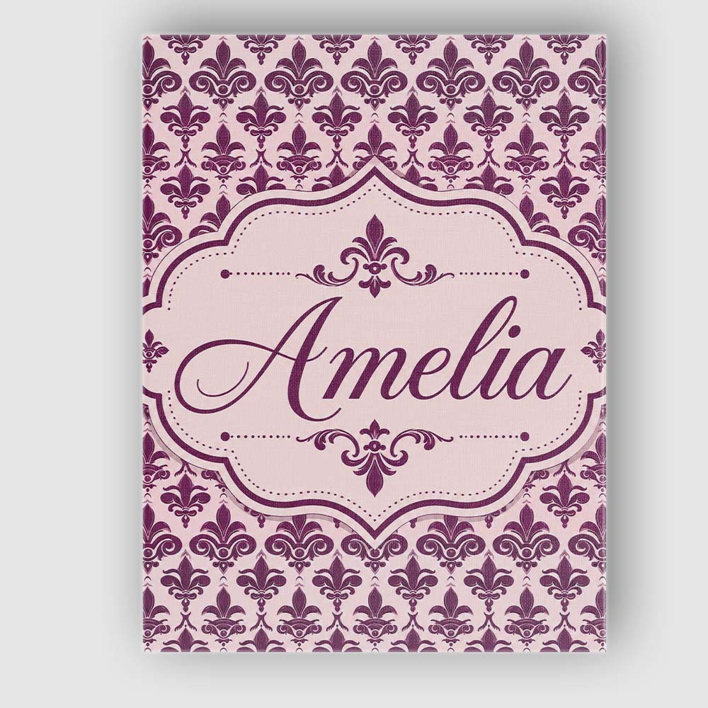 Personalised Name Classic Plum Damask Custom Modern Room Accent Creative Decorator Style Canvas Wall Art Print Decor Picture Ready to Hang