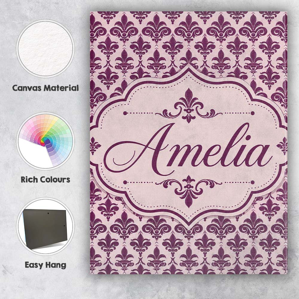 Personalised Name Classic Plum Damask Custom Modern Room Accent Creative Decorator Style Canvas Wall Art Print Decor Picture Ready to Hang