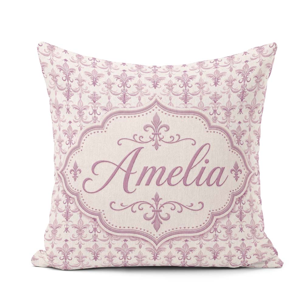 Custom Name Lavender Ornate Fleur De Lis Seamless Pattern Subtle Square Filled Cushion Throw Pillow Sofa Bed Home Decor Zip Washable UK Made