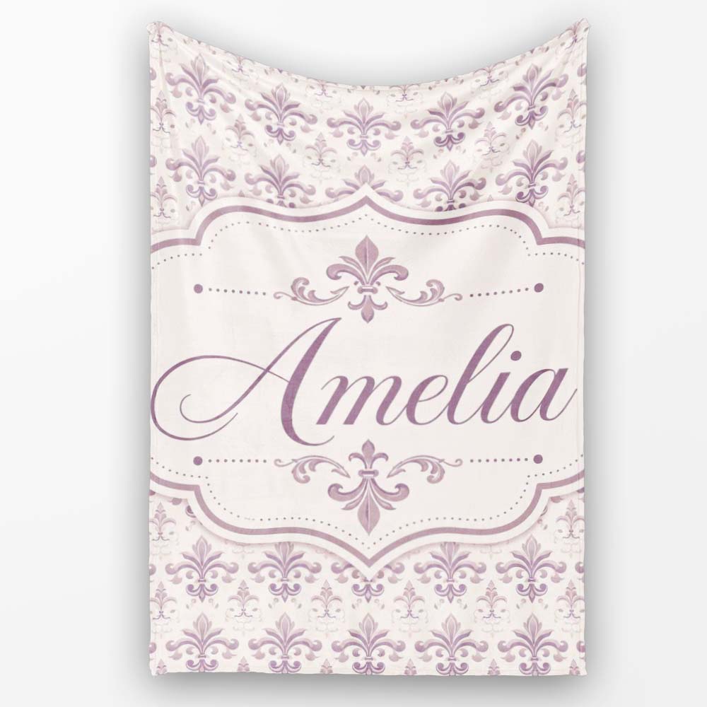 Delicate Mauve Ornamental Damask Pattern Seamless Classic Style Personalised Custom Name Super Soft Fleece Blanket Bed Sofa Throw