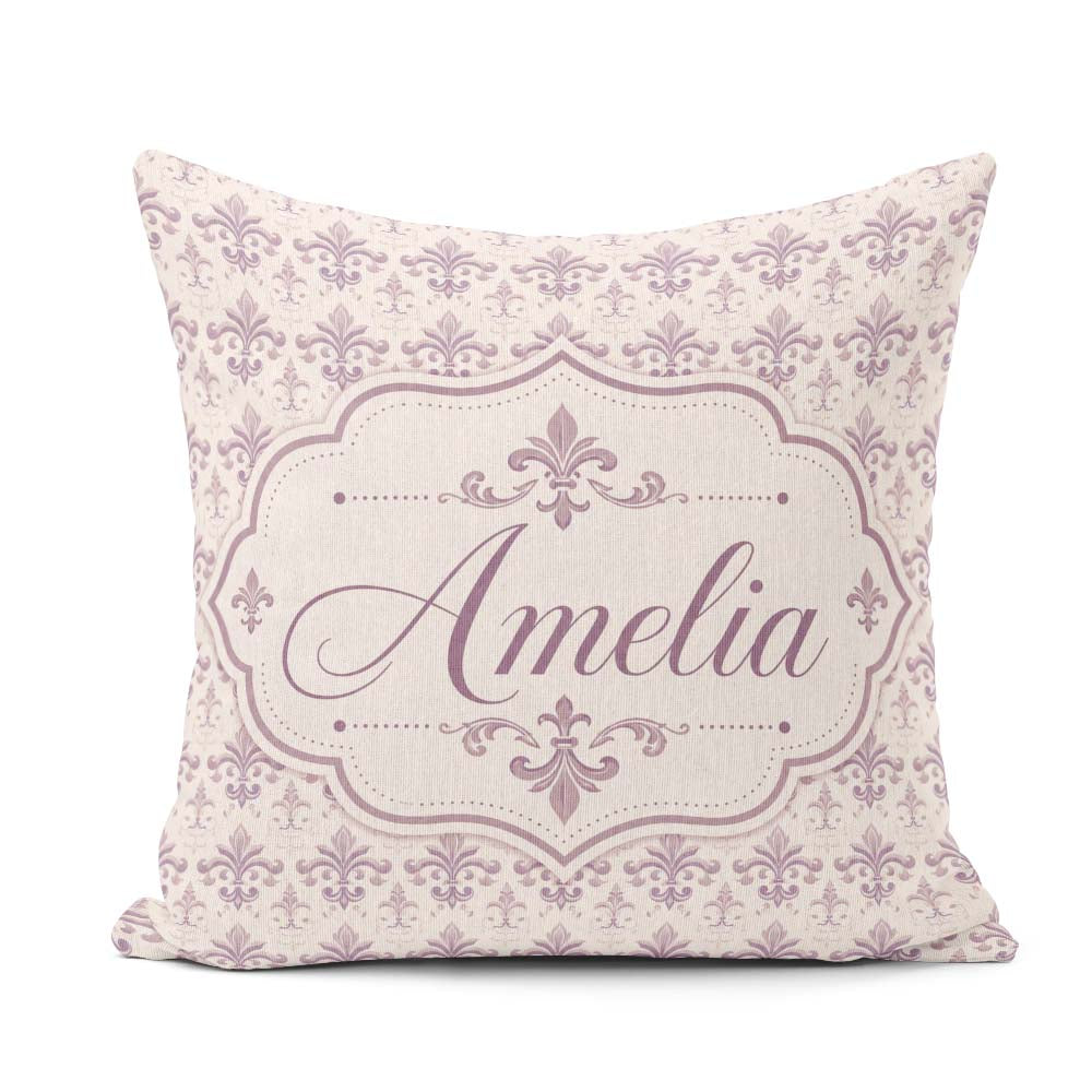 Custom Name Delicate Mauve Damask Pattern Seamless Classic Style Square Filled Cushion Throw Pillow Sofa Bed Home Decor Zip Washable UK Made