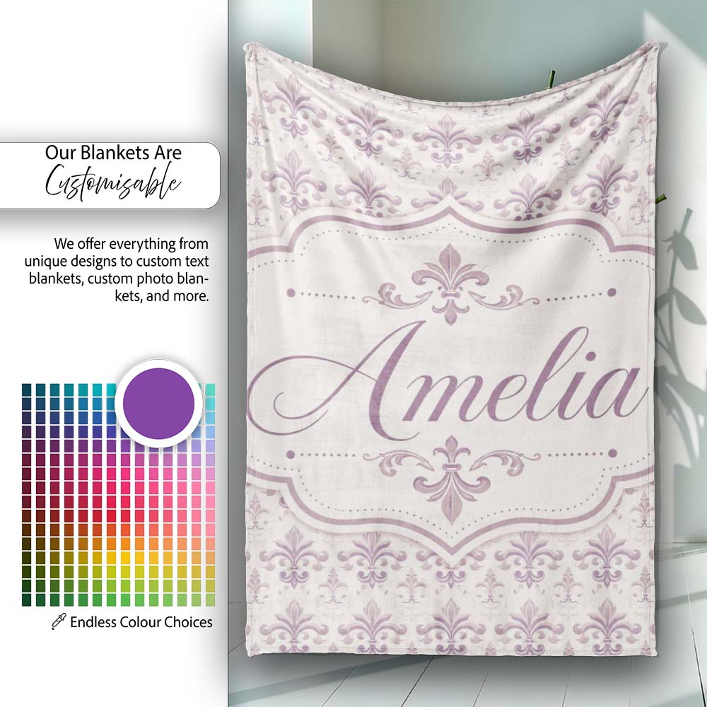 Delicate Mauve Ornamental Damask Pattern Seamless Classic Style Personalised Custom Name Super Soft Fleece Blanket Bed Sofa Throw