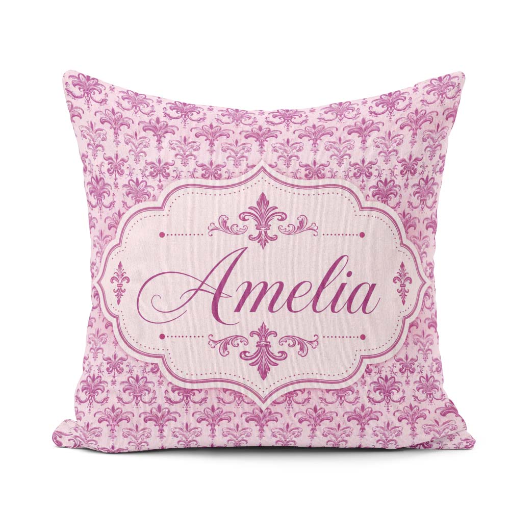 Custom Name Bold Purple Fleur De Lis Damask Pattern Classic Name Square Filled Cushion Throw Pillow Sofa Bed Home Decor Zip Washable UK Made