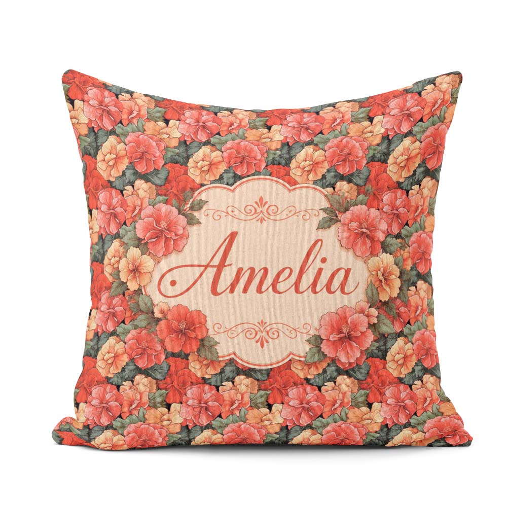 Custom Name Vibrant Hibiscus Floral Seamless Pattern Tropical Square Filled Cushion Throw Pillow Sofa Bed Home Decor Zip Washable UK Made