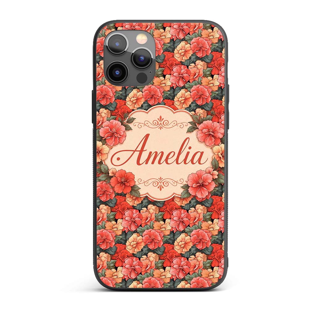 Vibrant Coral Hibiscus Floral Seamless Pattern Custom Name Protective Phone Case Mobile Cover Durable Everyday Smartphone Shock Resistant