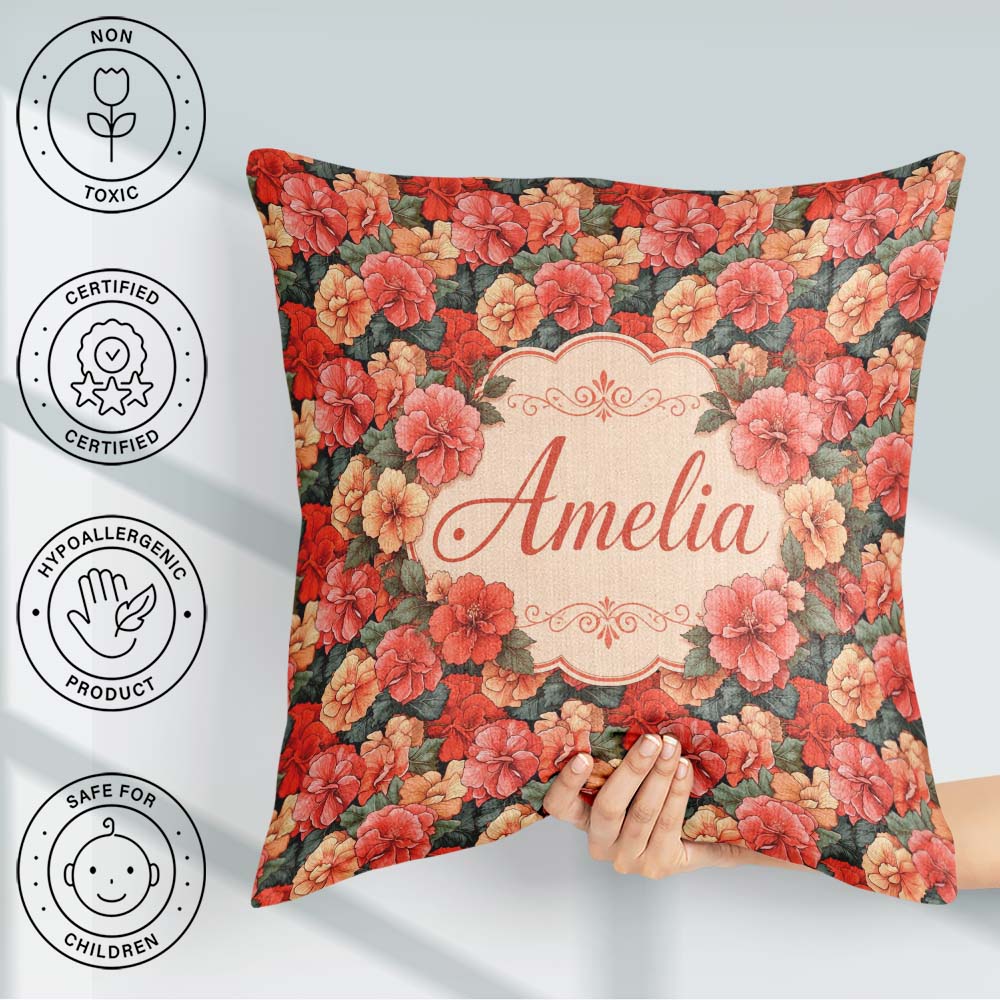 Custom Name Vibrant Hibiscus Floral Seamless Pattern Tropical Square Filled Cushion Throw Pillow Sofa Bed Home Decor Zip Washable UK Made