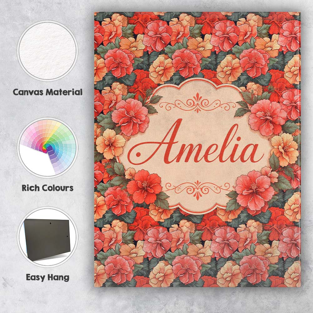 Personalised Name Vibrant Coral Hibiscus Custom Unique Gift Idea Elegant Feature Canvas Wall Art Print Decor Picture Ready to Hang