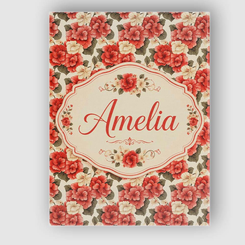 Personalised Name Soft Cream Coral Hibiscus Custom Bespoke Interior Contemporary Canvas Wall Art Print Decor Picture Ready to Hang