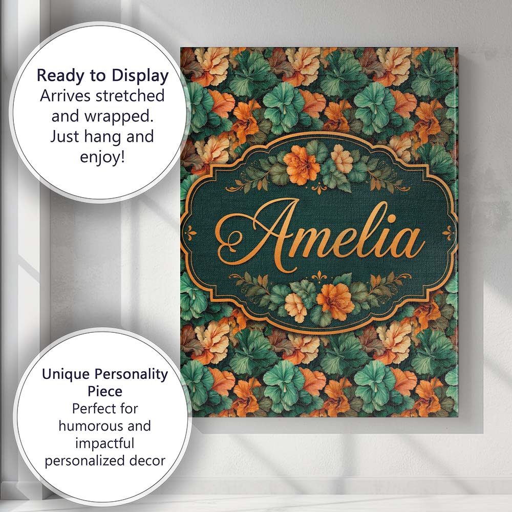 Personalised Name Autumn Leaves and Orange Custom Unique Gift Idea Elegant Feature Canvas Wall Art Print Decor Picture Ready to Hang