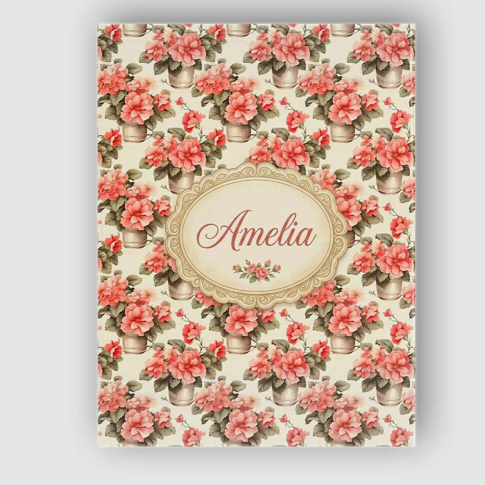 Personalised Name Potted Pink Flowers Custom Modern Room Accent Creative Decorator Style Canvas Wall Art Print Decor Picture Ready to Hang