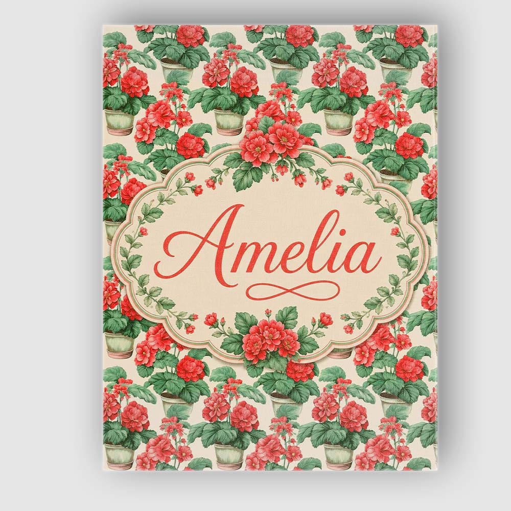 Personalised Name Red Geranium Potted Plant Custom Bespoke Interior Contemporary Canvas Wall Art Print Decor Picture Ready to Hang