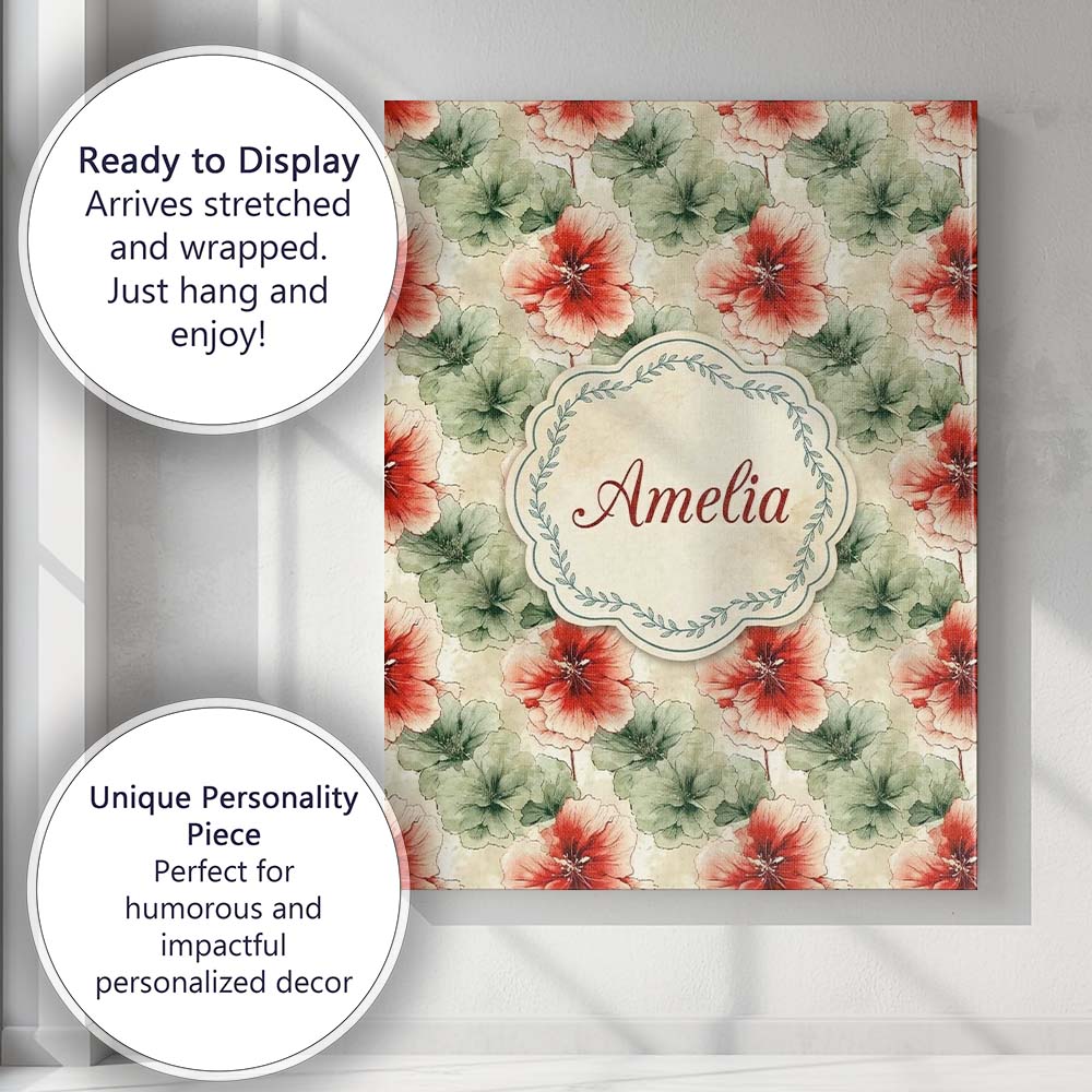 Personalised Name Watercolor Red and Green Custom Unique Gift Idea Elegant Feature Canvas Wall Art Print Decor Picture Ready to Hang