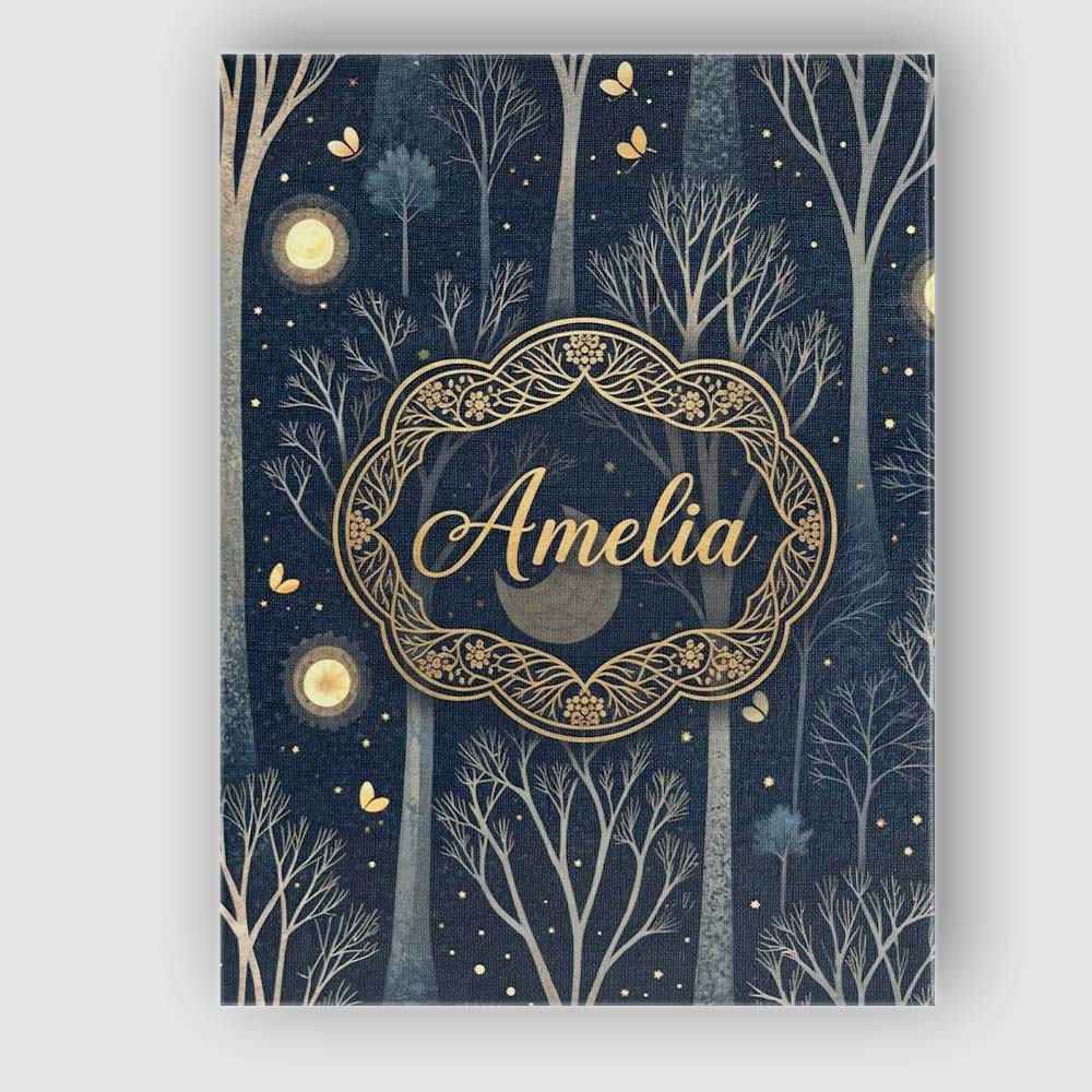 Personalised Name Mystical Forest Trees Moon Starry Night Seamless Custom Unique Canvas Wall Art Print Decor Picture Ready to Hang