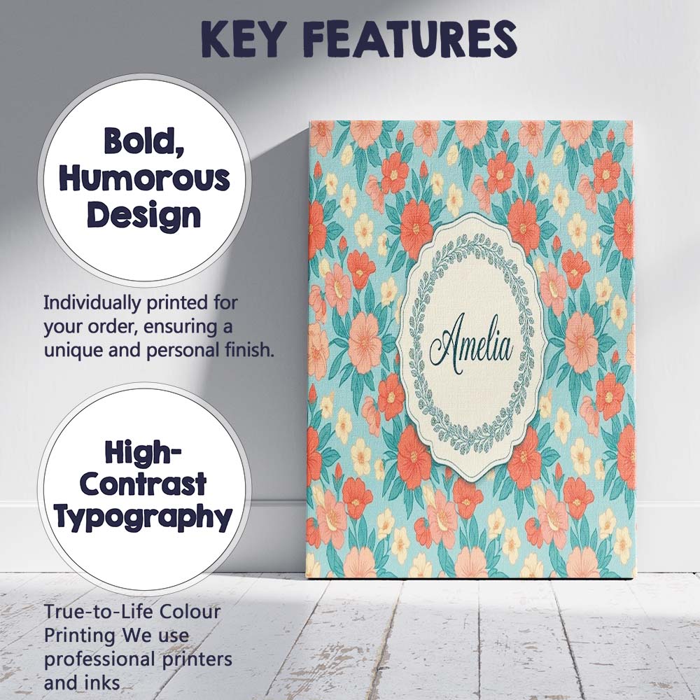 Personalised Name Pastel Coral and Blue Custom Modern Room Accent Elegant Feature Canvas Wall Art Print Decor Picture Ready to Hang