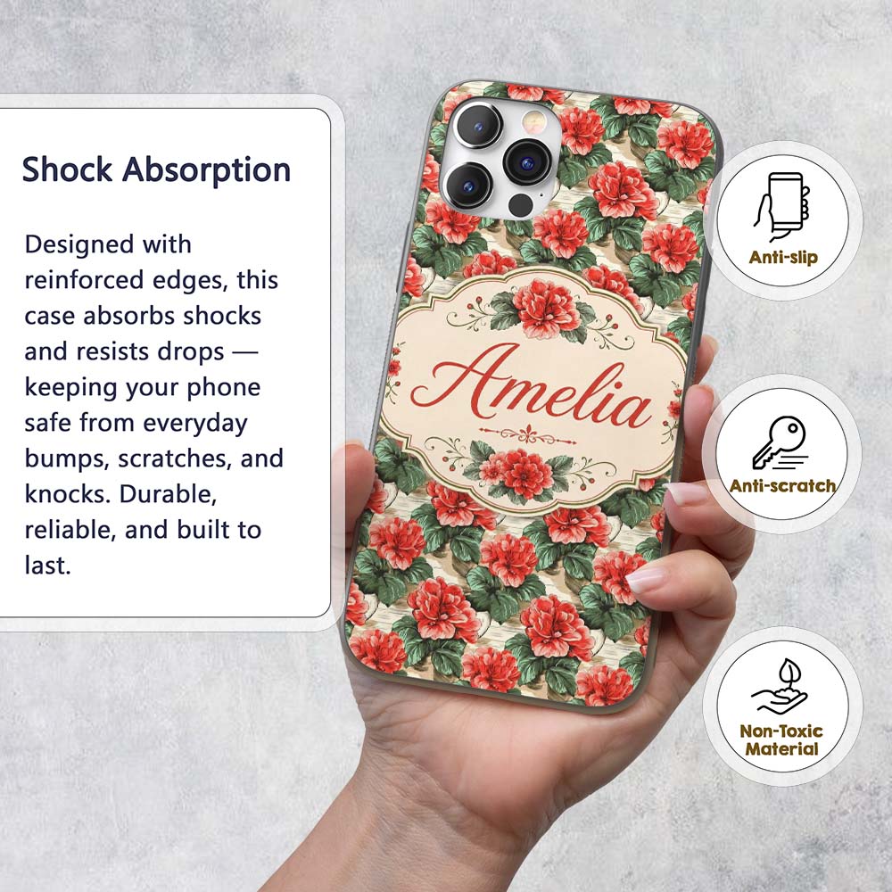 Classic Red Rose Cluster Seamless Pattern Garden Custom Name Protective Phone Case Mobile Cover Durable Everyday Smartphone Shock Resistant