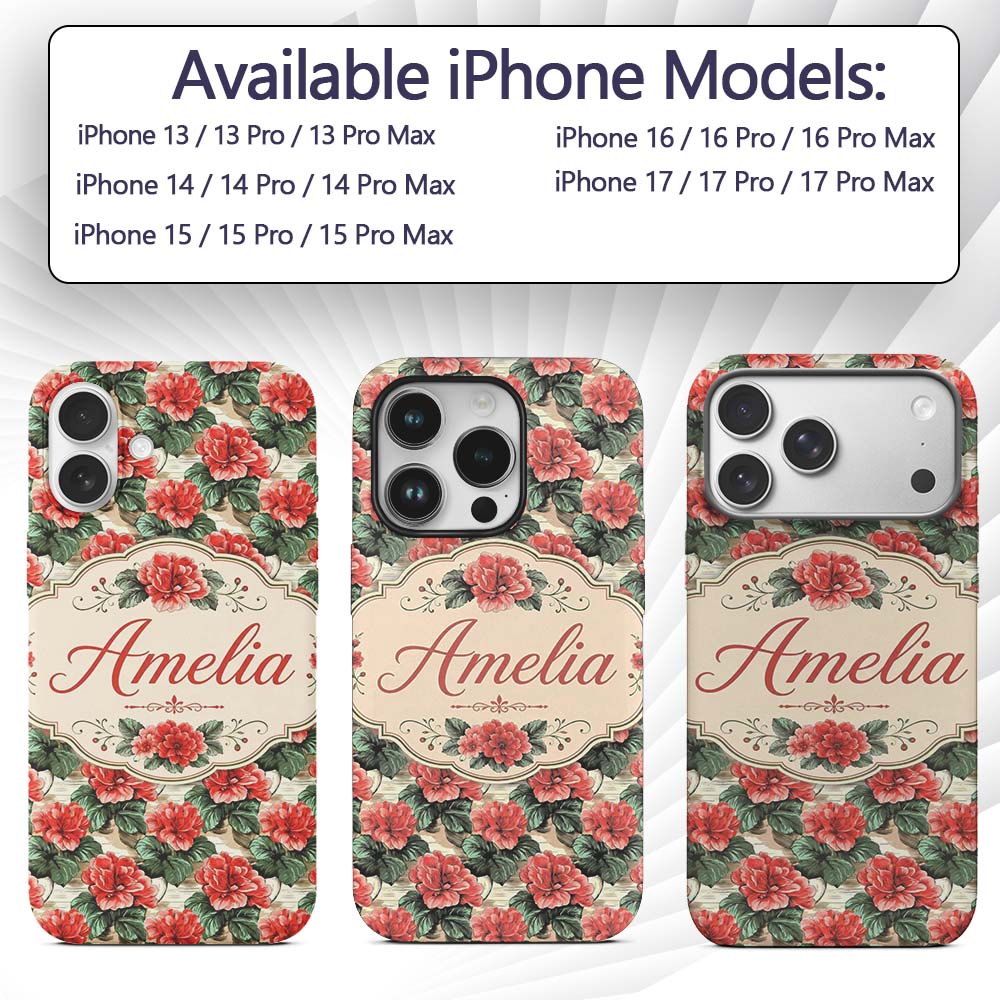 Classic Red Rose Cluster Seamless Pattern Garden Custom Name Protective Phone Case Mobile Cover Durable Everyday Smartphone Shock Resistant