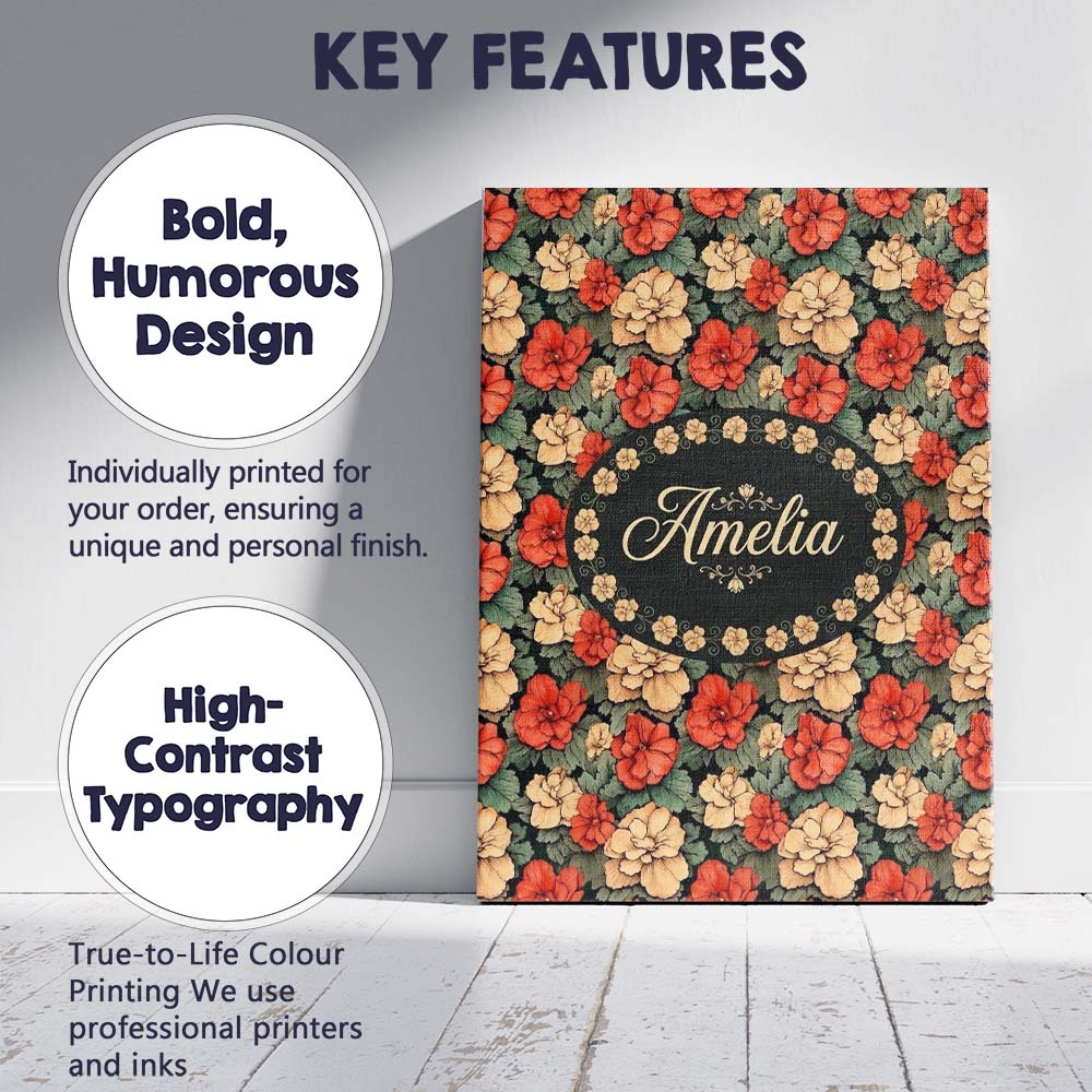 Personalised Name Coral and Cream Floral Custom Unique Gift Idea Elegant Feature Canvas Wall Art Print Decor Picture Ready to Hang