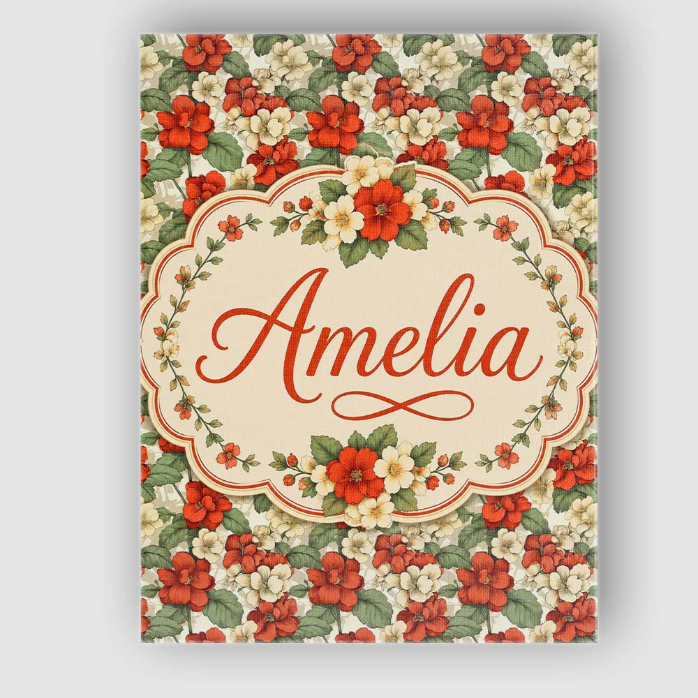 Personalised Name Red and Cream Floral Custom Modern Room Accent Elegant Feature Canvas Wall Art Print Decor Picture Ready to Hang