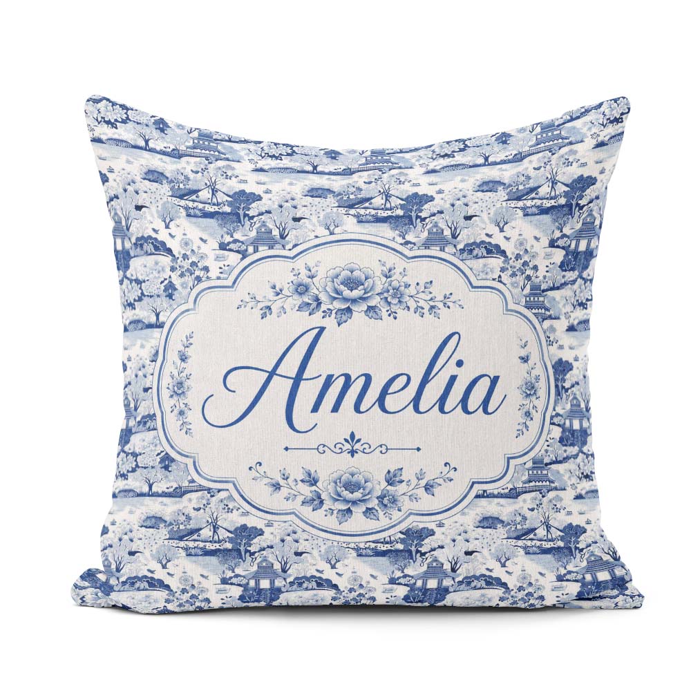 Custom Name Classic Oriental Landscape Pagoda Seamless Pattern Square Filled Cushion Throw Pillow Sofa Bed Home Decor Zip Washable UK Made