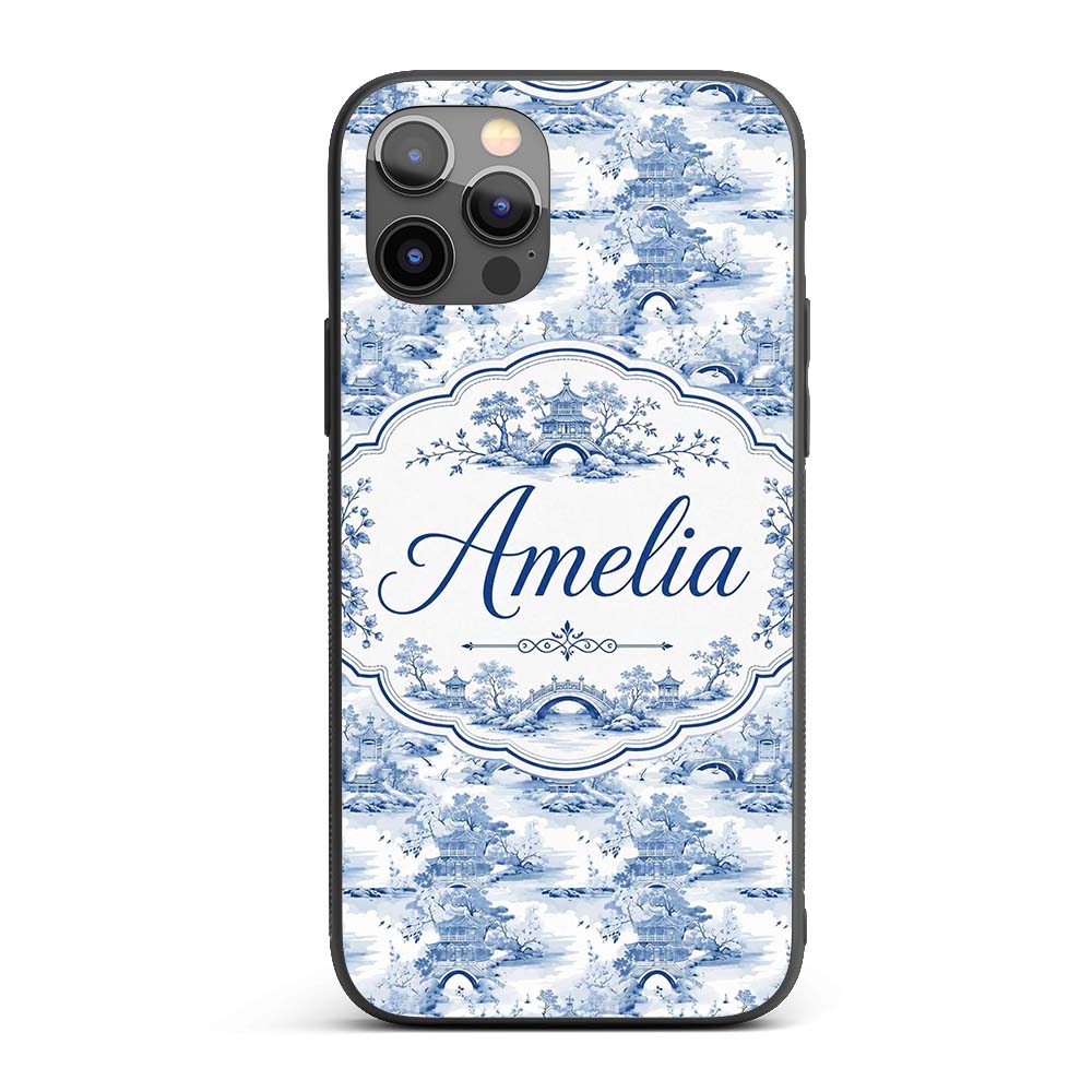 Light Blue Asian Bridge Garden Scenic Seamless Custom Name Protective Phone Case Mobile Cover Durable Everyday Smartphone Shock Resistant