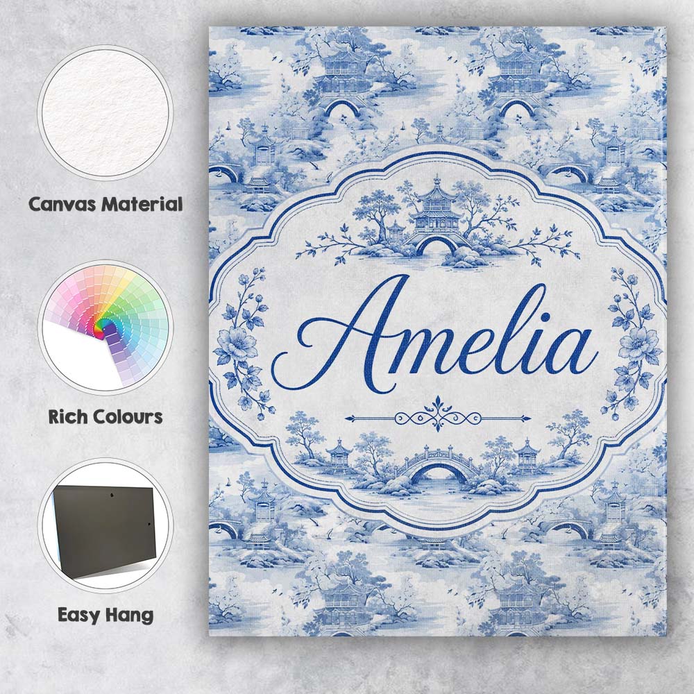 Personalised Name Light Blue Asian Bridge Custom Unique Gift Idea Elegant Feature Canvas Wall Art Print Decor Picture Ready to Hang
