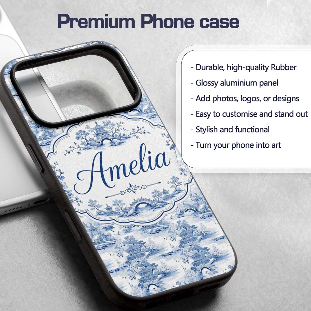 Light Blue Asian Bridge Garden Scenic Seamless Custom Name Protective Phone Case Mobile Cover Durable Everyday Smartphone Shock Resistant
