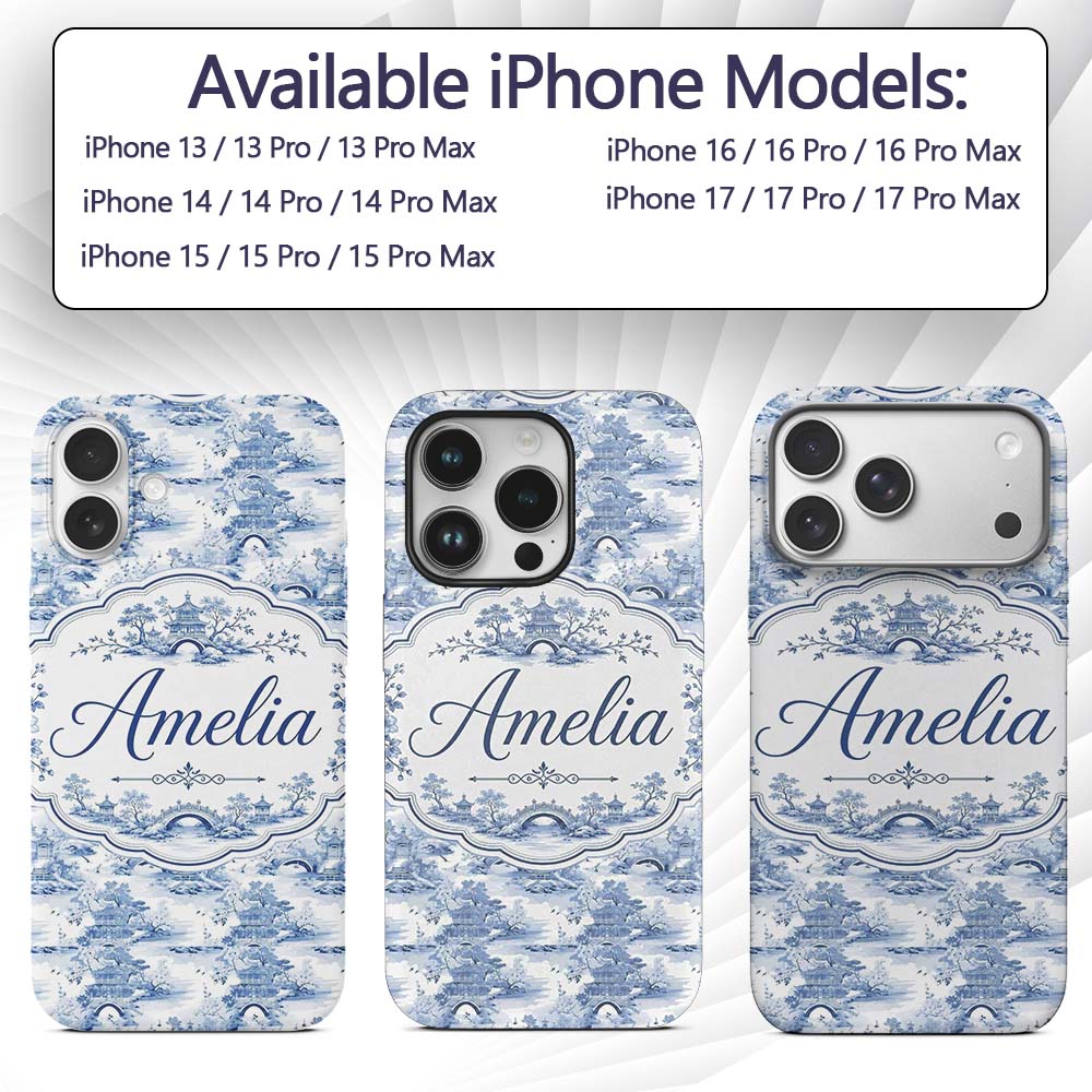 Light Blue Asian Bridge Garden Scenic Seamless Custom Name Protective Phone Case Mobile Cover Durable Everyday Smartphone Shock Resistant