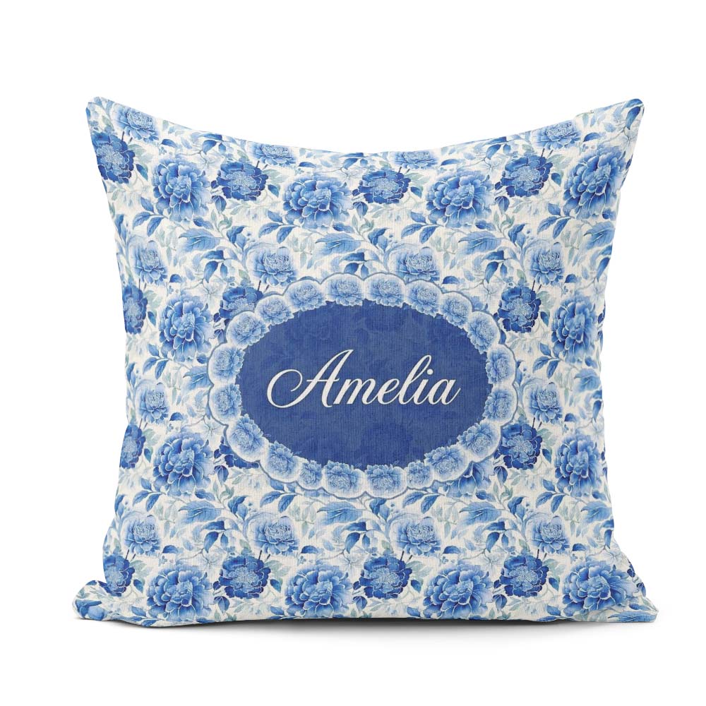 Custom Name Soft Peony Floral Seamless Botanical Elegant Pattern Square Filled Cushion Throw Pillow Sofa Bed Home Decor Zip Washable UK Made