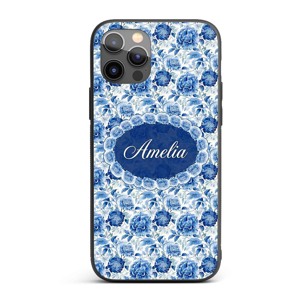 Soft Blue Peony Floral Seamless Botanical Elegant Custom Name Protective Phone Case Mobile Cover Durable Everyday Smartphone Shock Resistant