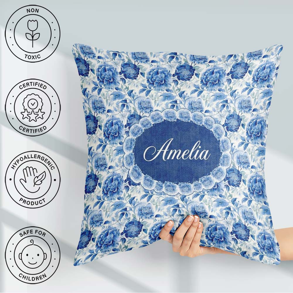 Custom Name Soft Peony Floral Seamless Botanical Elegant Pattern Square Filled Cushion Throw Pillow Sofa Bed Home Decor Zip Washable UK Made