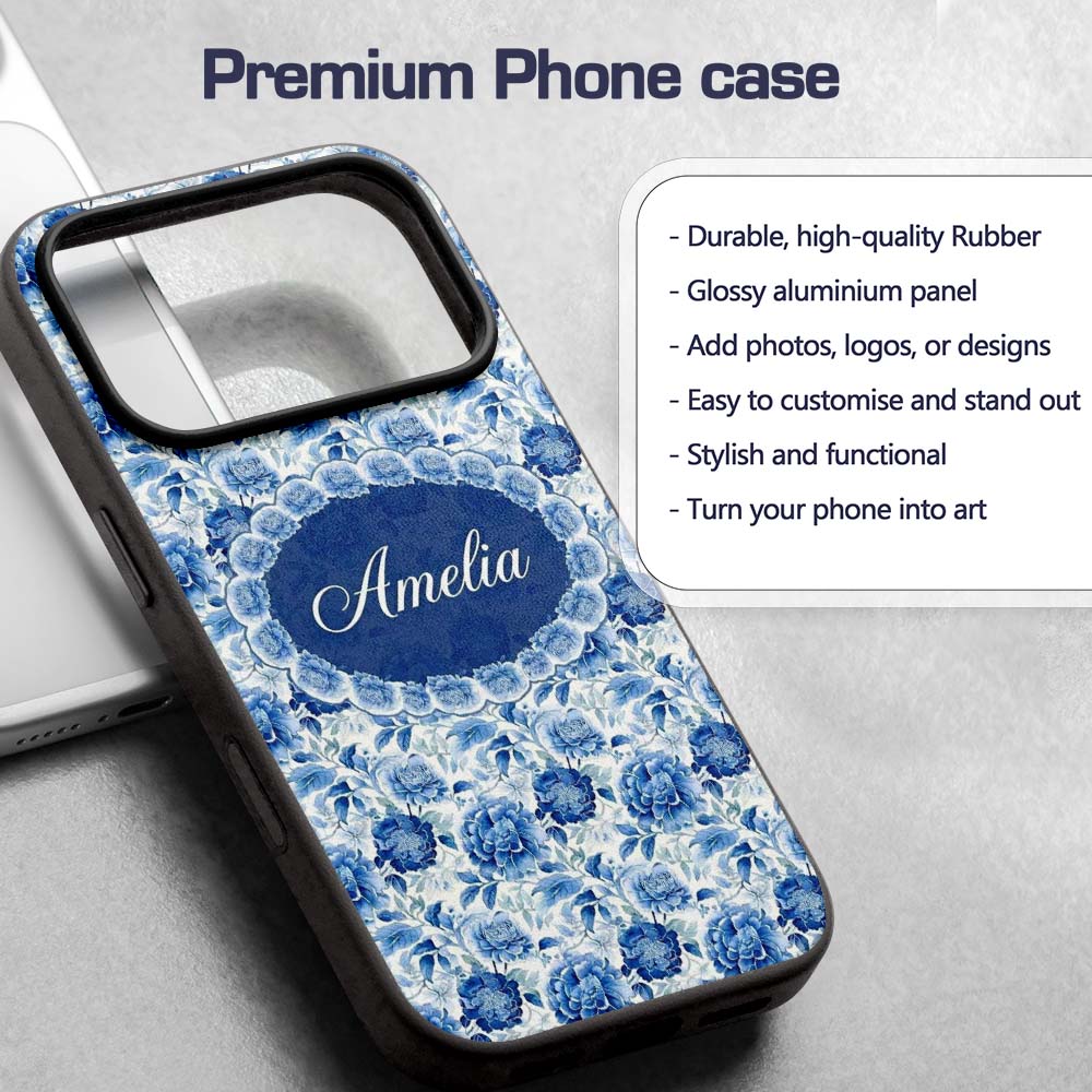 Soft Blue Peony Floral Seamless Botanical Elegant Custom Name Protective Phone Case Mobile Cover Durable Everyday Smartphone Shock Resistant