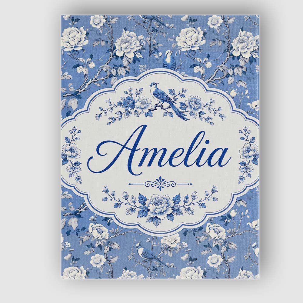 Personalised Name Blue Bird Floral Branch Custom Unique Gift Idea Elegant Feature Canvas Wall Art Print Decor Picture Ready to Hang
