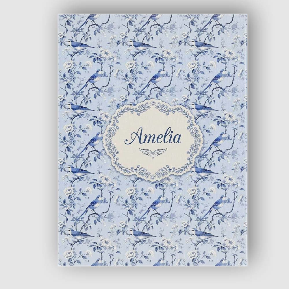 Personalised Name Soft Blue Songbird Twig Custom Unique Gift Idea Elegant Feature Canvas Wall Art Print Decor Picture Ready to Hang