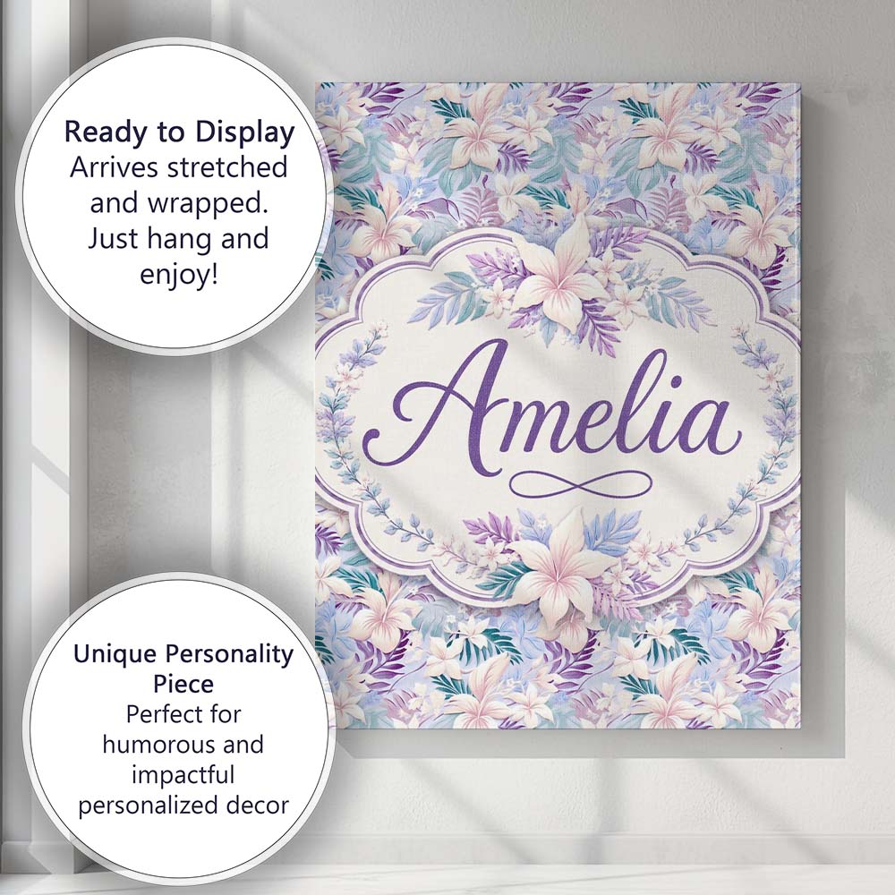 Personalised Name Pastel Tropical Hibiscus Custom Unique Gift Idea Elegant Feature Canvas Wall Art Print Decor Picture Ready to Hang