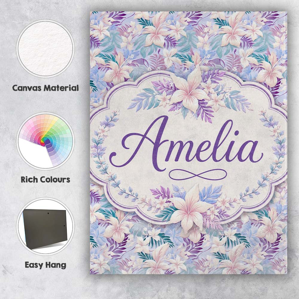 Personalised Name Pastel Tropical Hibiscus Custom Unique Gift Idea Elegant Feature Canvas Wall Art Print Decor Picture Ready to Hang